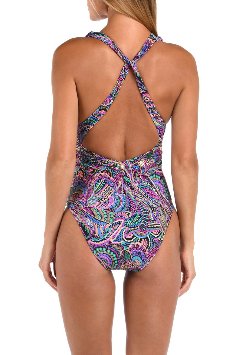 Disco Plunge One-Piece Swimsuit, Alternate, color, PURPLE MULTI