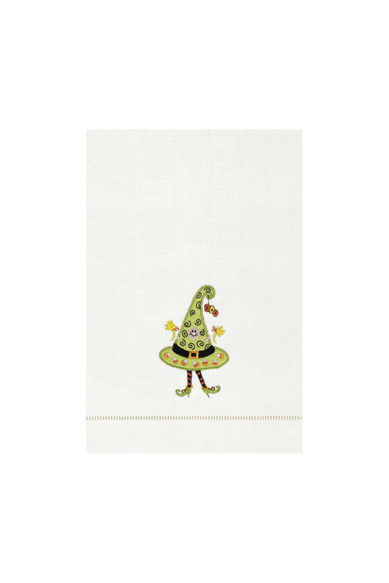 Ms. Boo-Tique Cream & Green Witch Hat Halloween Flour Sack Dish Towel, Main, color, Green