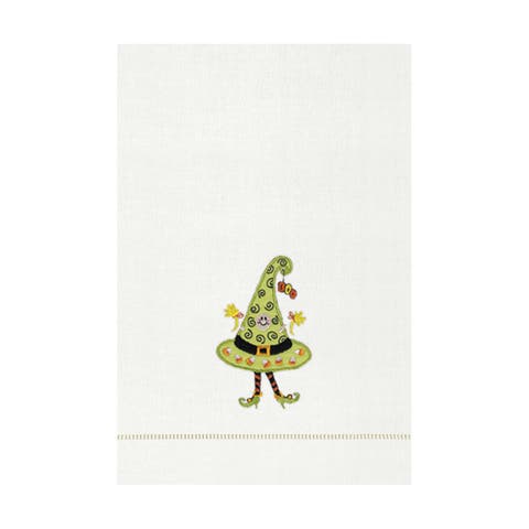Ms. Boo-Tique Cream & Green Witch Hat Halloween Flour Sack Dish Towel