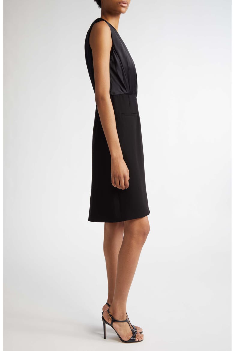 Vittor Pleated Overlay Sleeveless Cady Dress, Alternate, color, BLACK