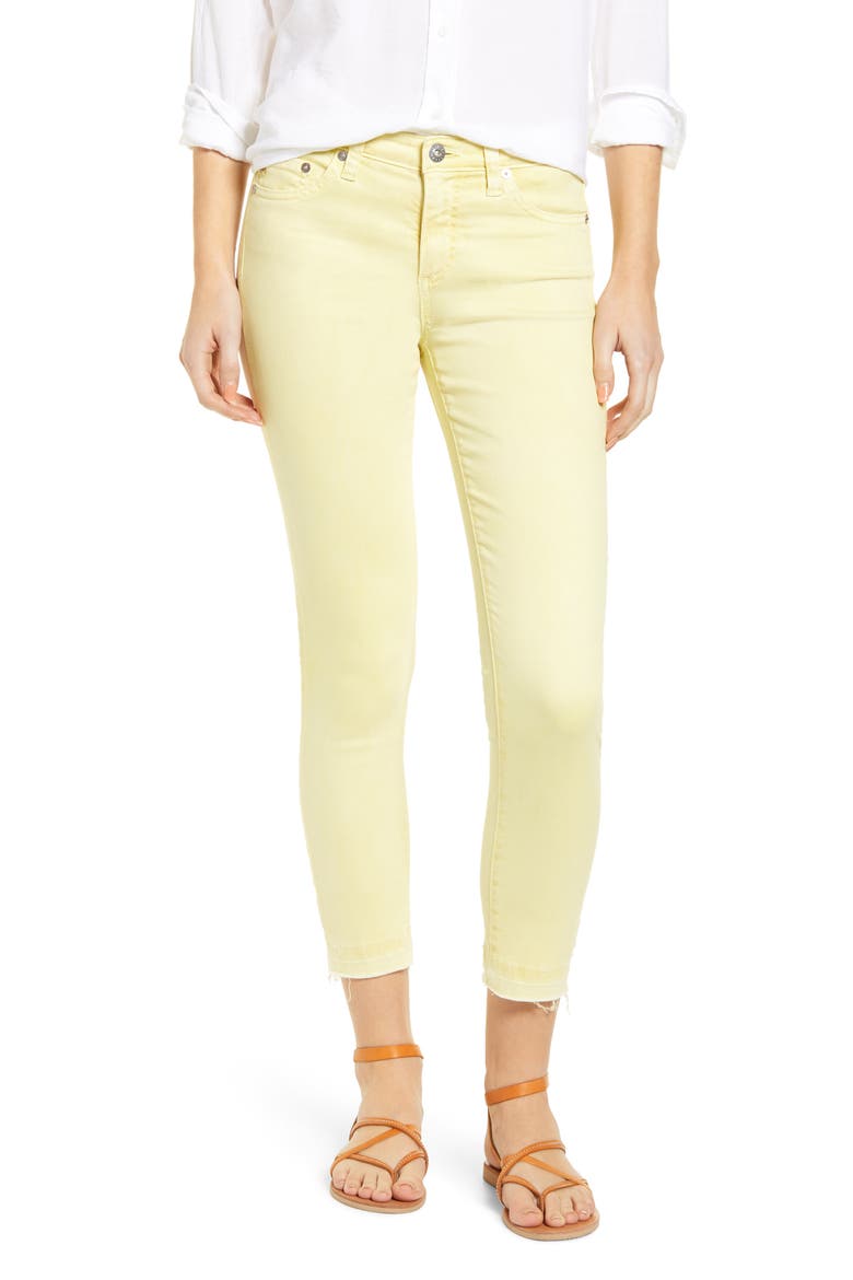 The Prima Mid Rise Crop Raw Release Hem Cigarette Jeans, Main, color, 1 YEAR HI WHITE