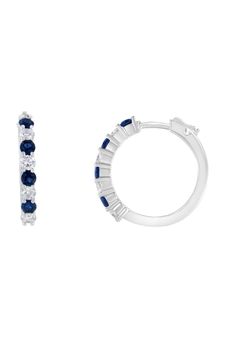 10K White Gold 2.5MM Sapphire Gemstone and 1/2 Cttw Diamond Hoop Earrings, Alternate, color, Blue Sapphire