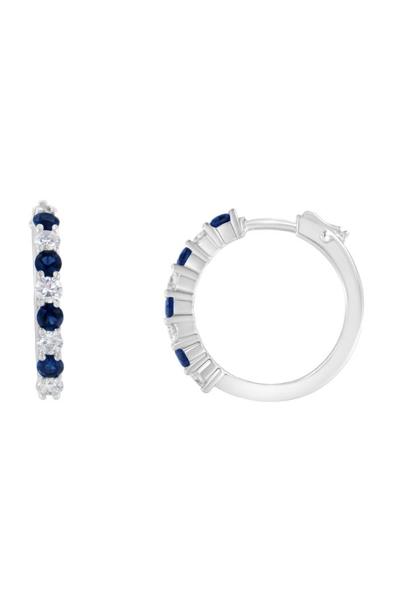 Haus of Brilliance 10K White Gold 2.5MM Sapphire Gemstone and 1/2 Cttw Diamond Hoop Earrings, Alternate, color, Blue Sapphire