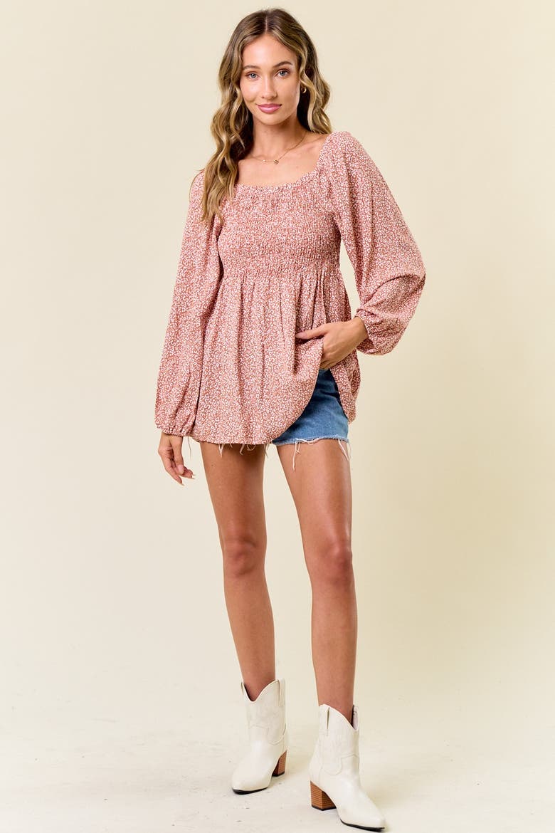 Printed Smocked Tunic Top, Alternate, color, Mauve