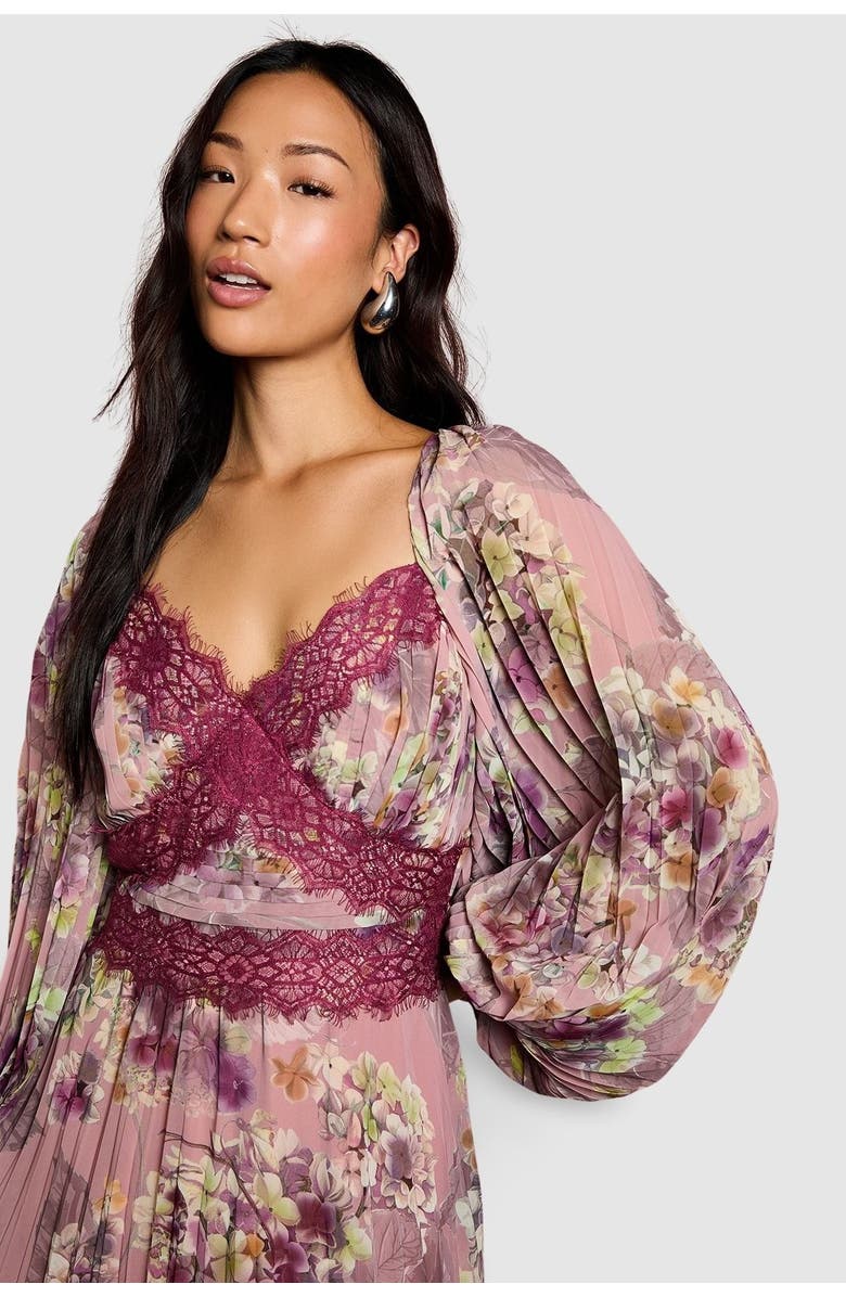 Coast Pleated Lace Trim Midaxi Dress, Alternate, color, Pink