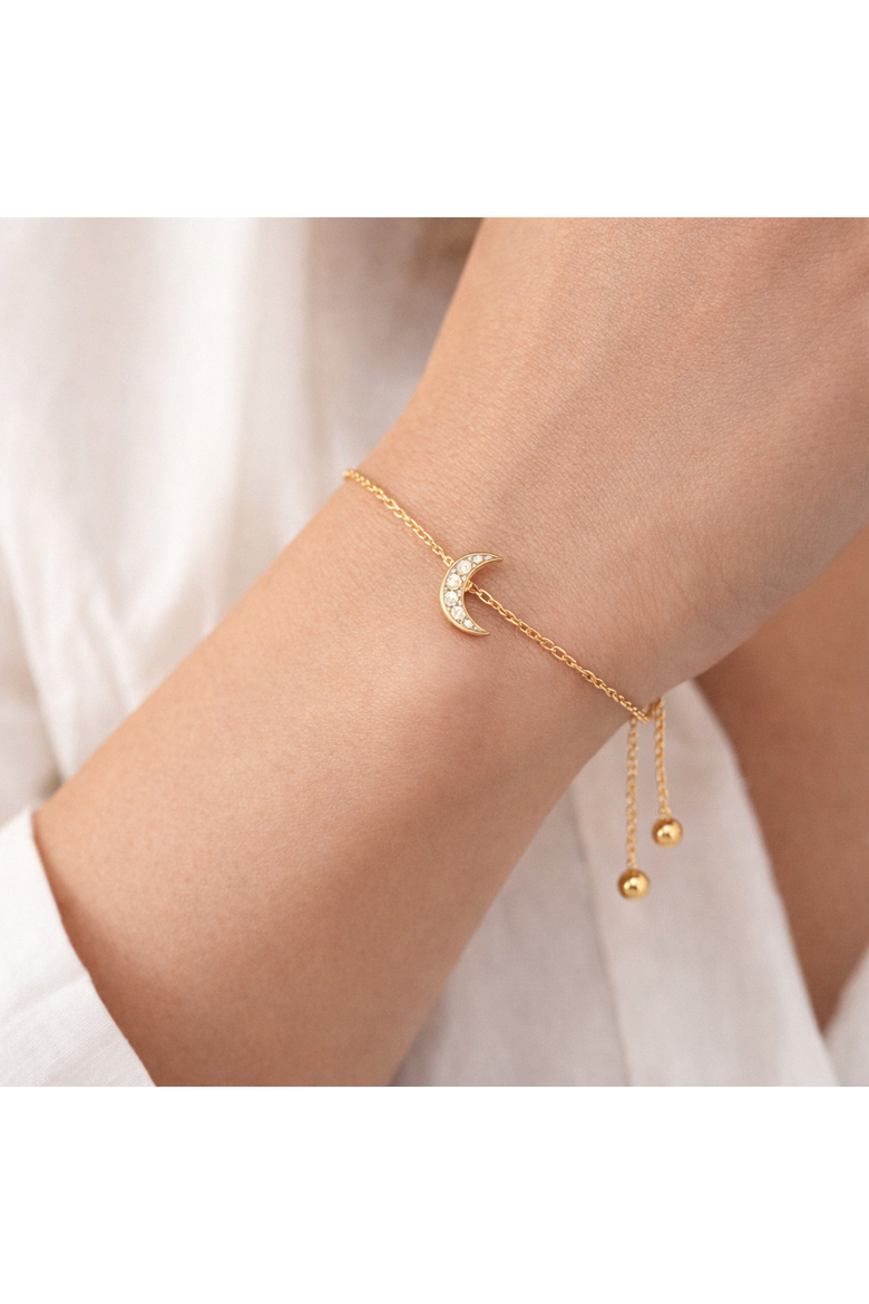Gold-Tone Crystal Moon Adjustable Bracelet, Alternate, color, Gold