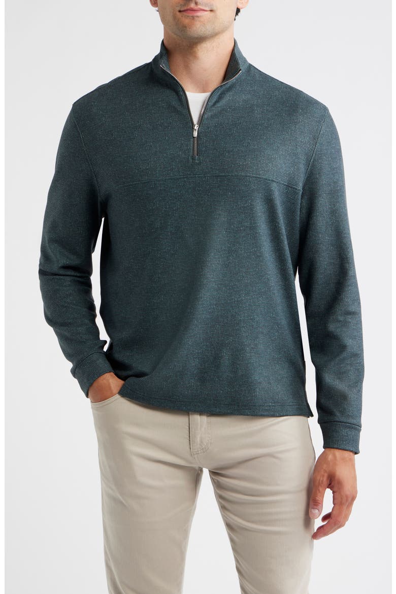 Mikey Printed Check Quarter Zip Pullover, Main, color, MALLARD