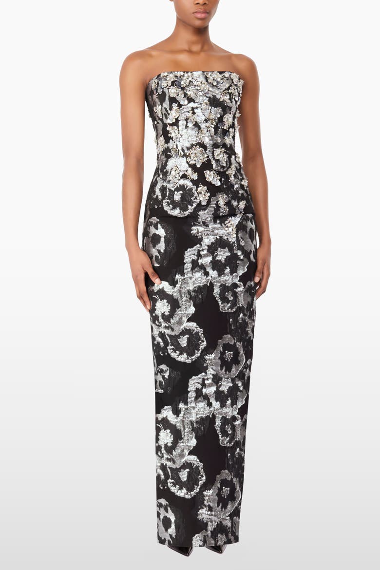 Jasmine Floral-Jacquard Maxi Dress, Alternate, color, Liquorice