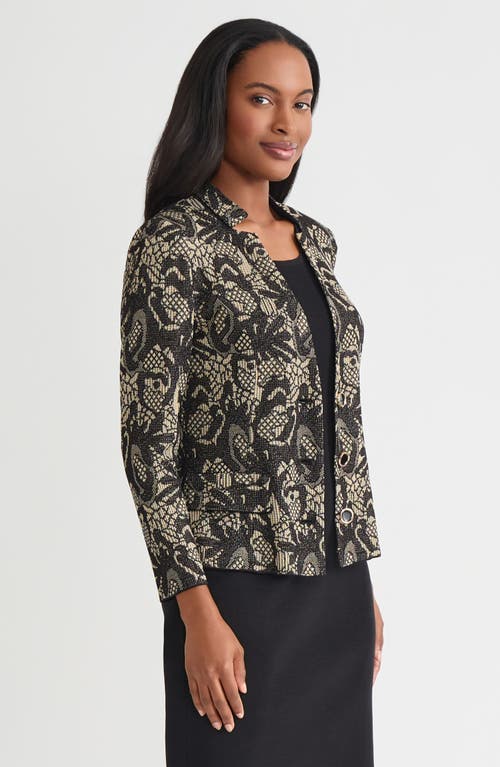Misook Tailored Floral Lurex Knit Jacket In Black