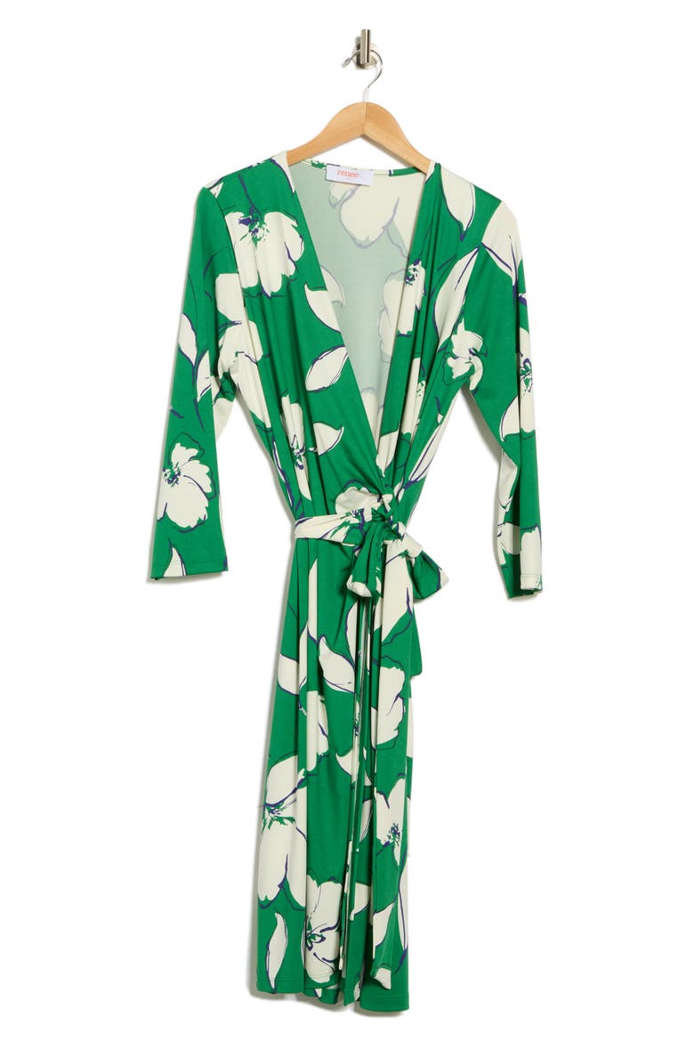 Floral Long Sleeve Wrap Dress, Alternate, color, GREEN