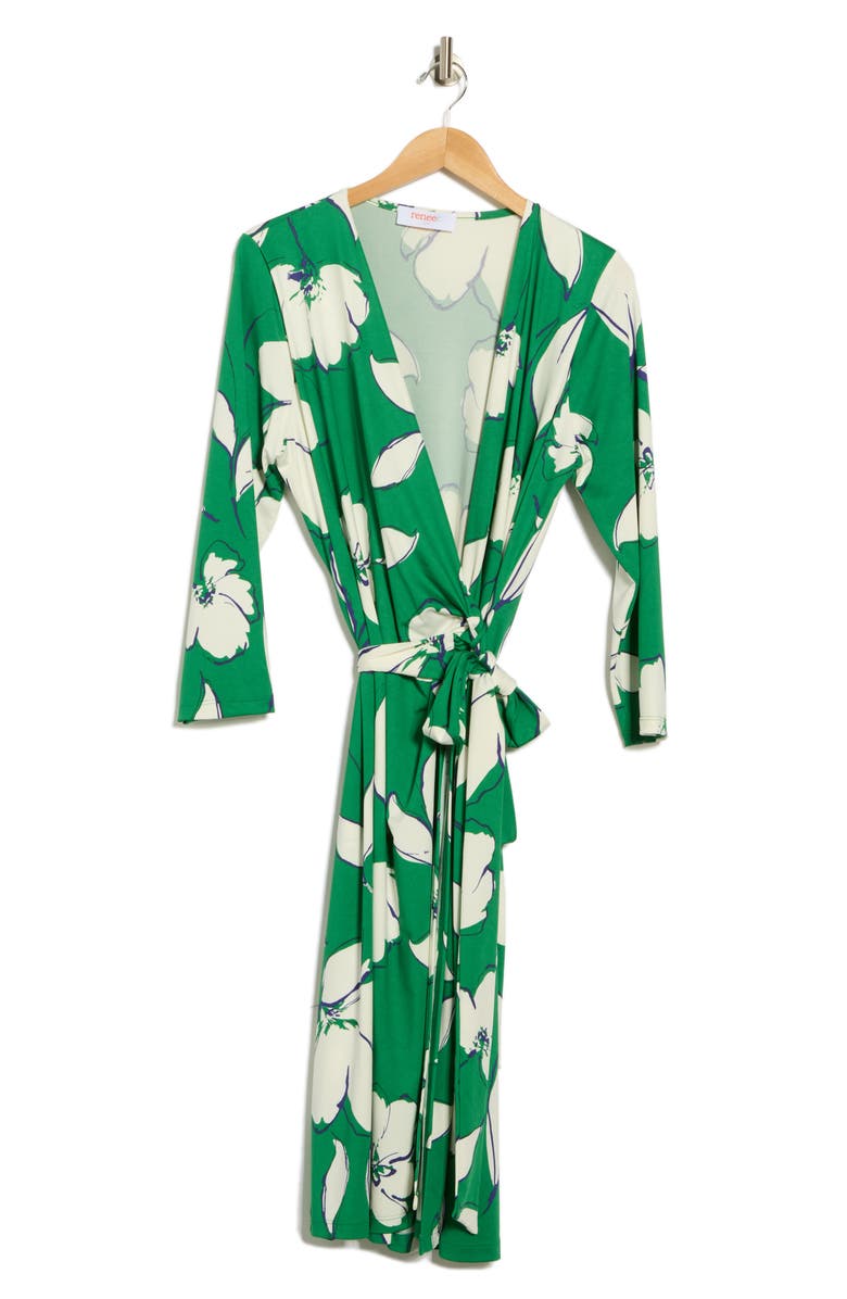 Renee C Floral Long Sleeve Wrap Dress, Alternate, color, Green