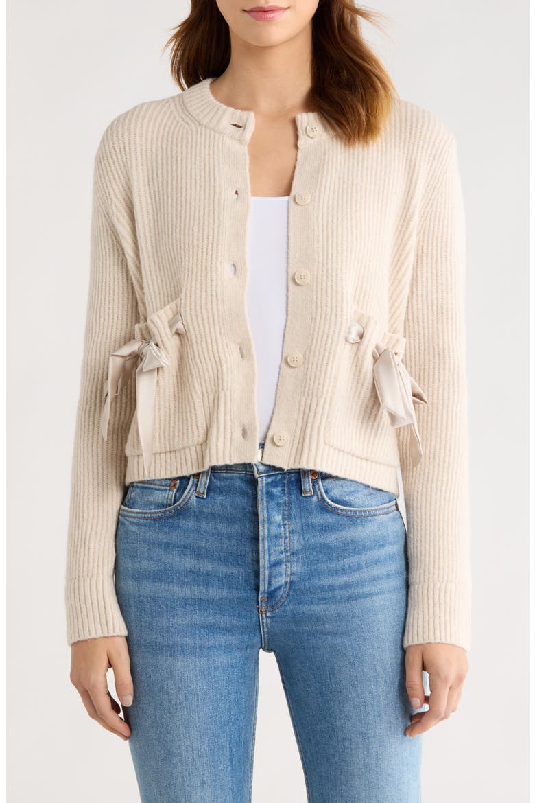 Stassi Satin Tie Cardigan, Main, color, PALE OAK WHITE HEATHER