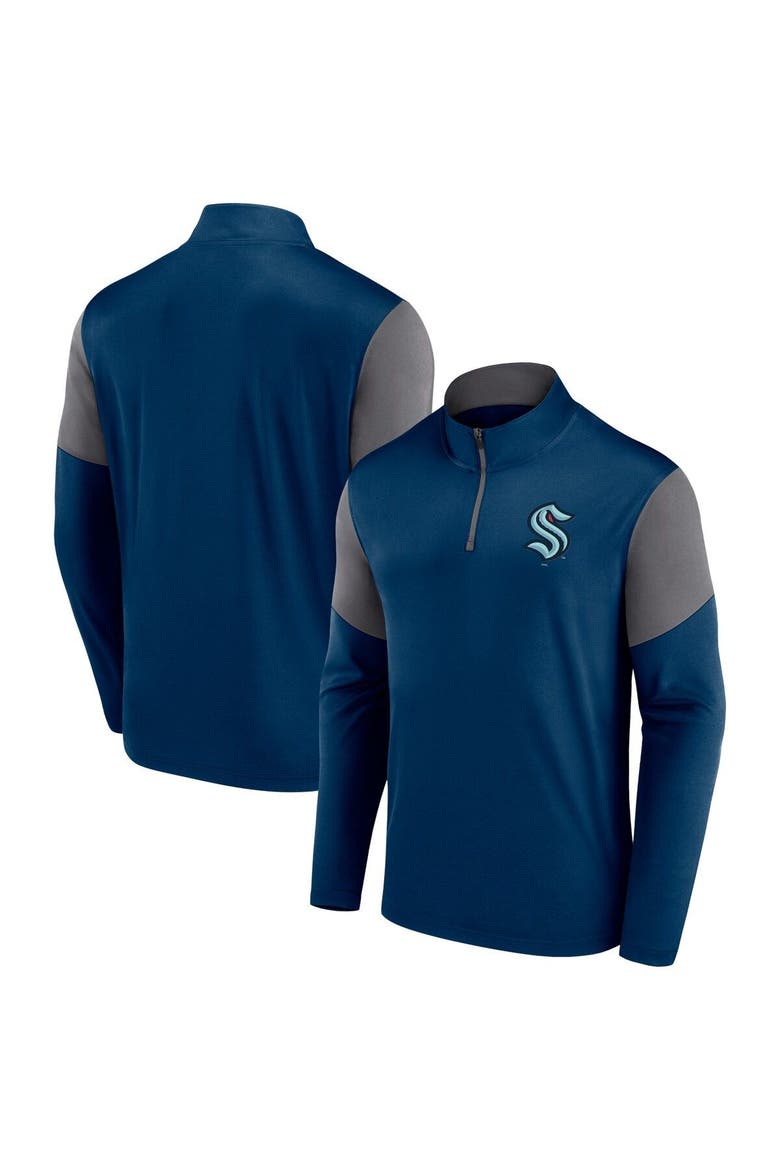 Men's Fanatics Branded Deep Sea Blue Seattle Kraken Logo Quarter-Zip Top, Main, color, Navy