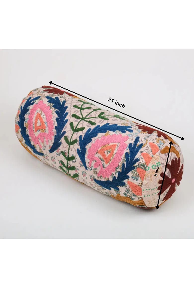 Kantha Charm Bolster | Cotton Fabric, Alternate, color, White