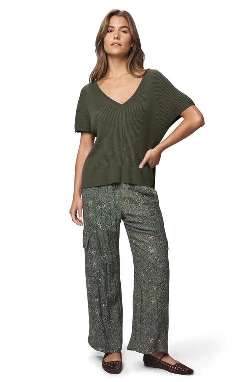 Splendid Georgie V-neck Short Sleeve Rib Sweater In Green