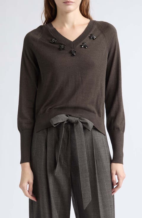 Embellished V-Neck Sweater