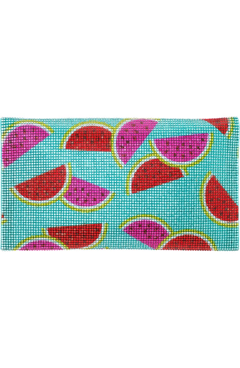 Nina Watermelon Print Crystal Envelope Clutch, Alternate, color,