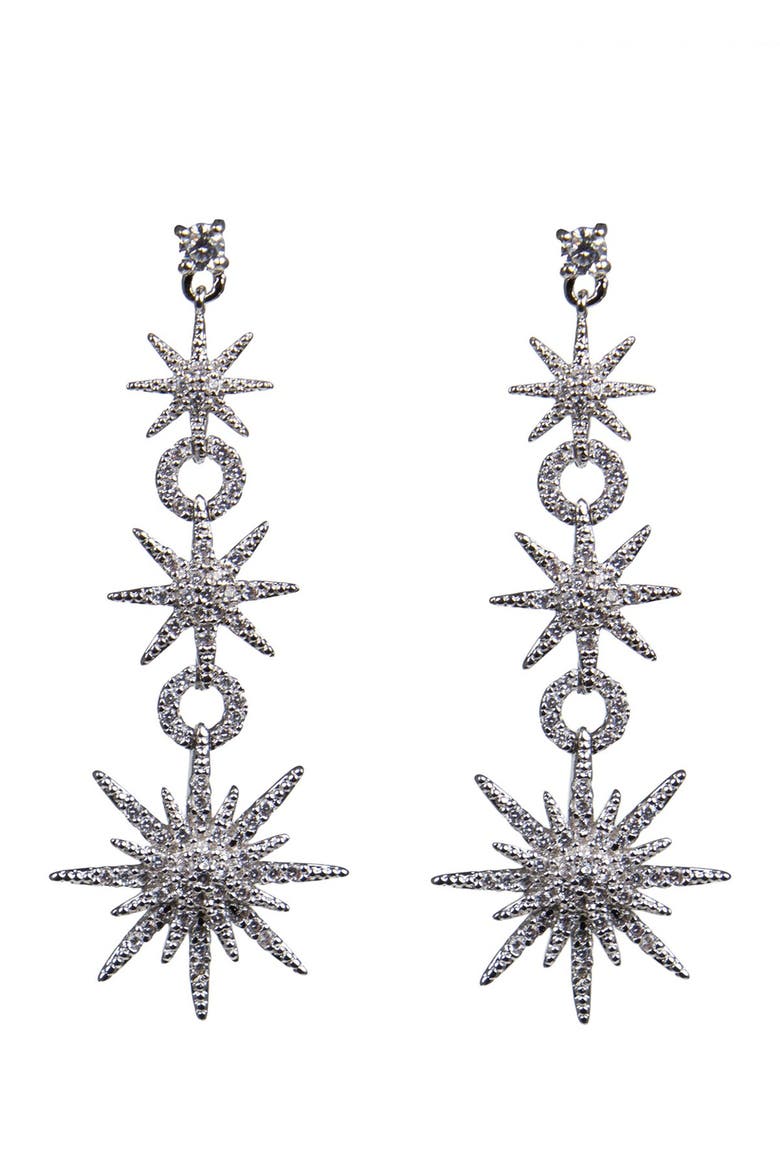 Pave CZ Celestial Star Drop Earrings, Main, color, CLEAR/SILVER