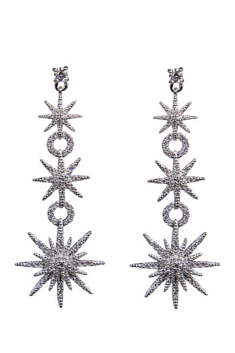 Pave CZ Celestial Star Drop Earrings