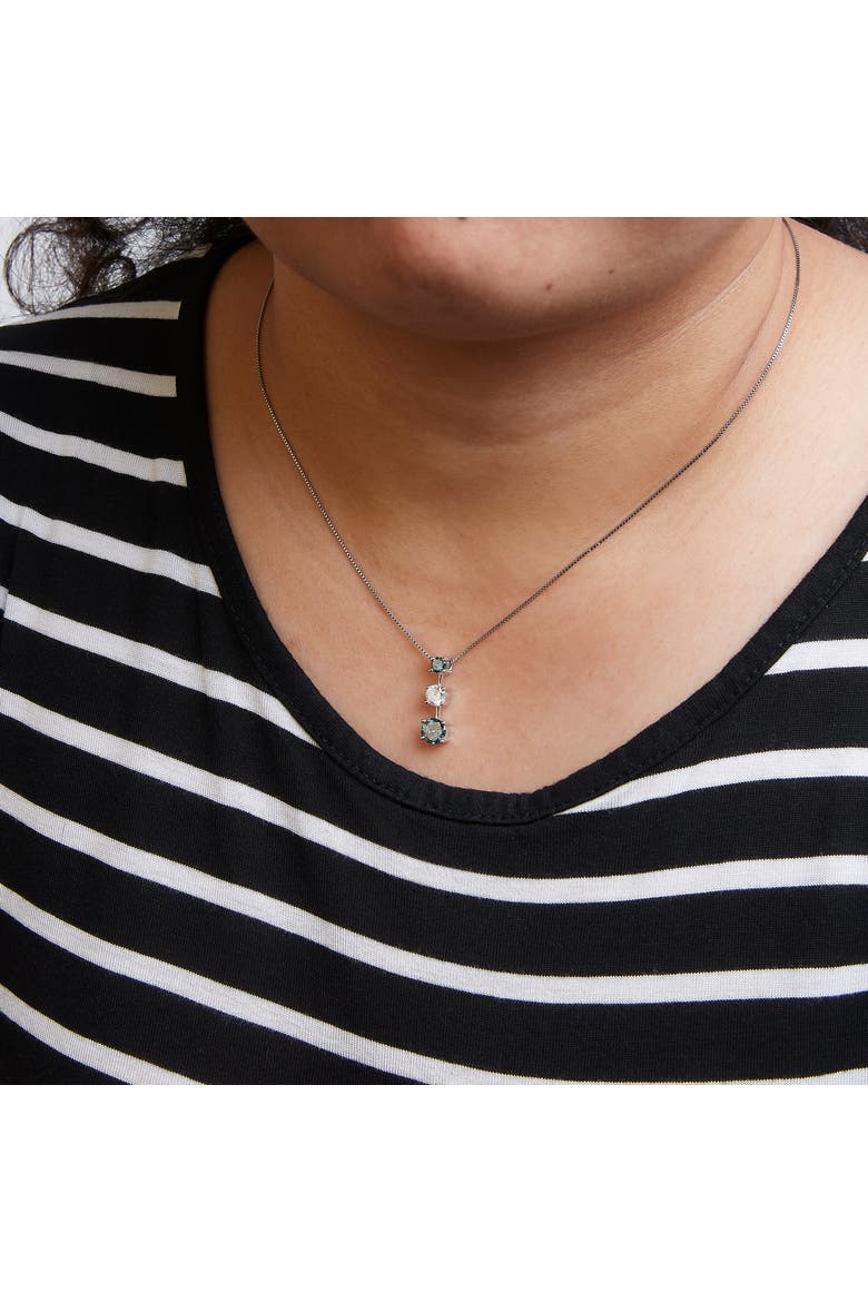 14K White Gold 1 1/2 Cttw Treated Blue and White Diamond 3-Stone Pendant Necklace, Alternate, color, White