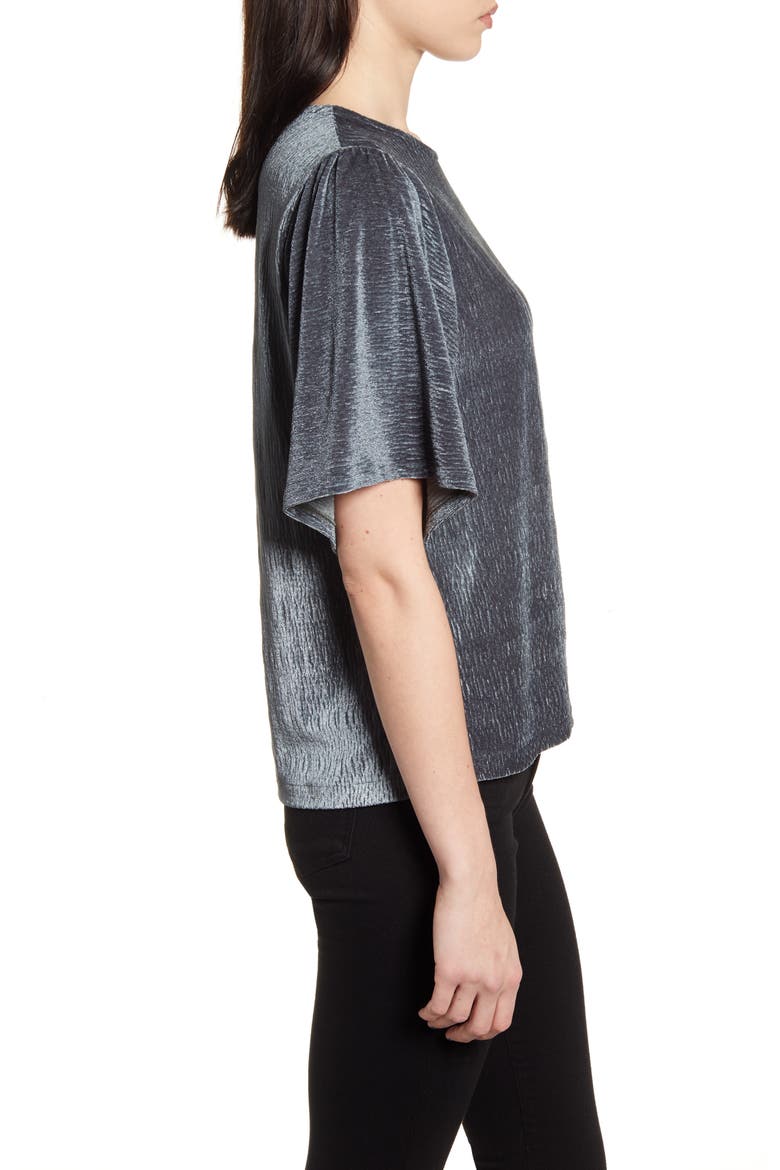 Crinkle Velvet Flutter Sleeve Top, Alternate, color, DARK METAL