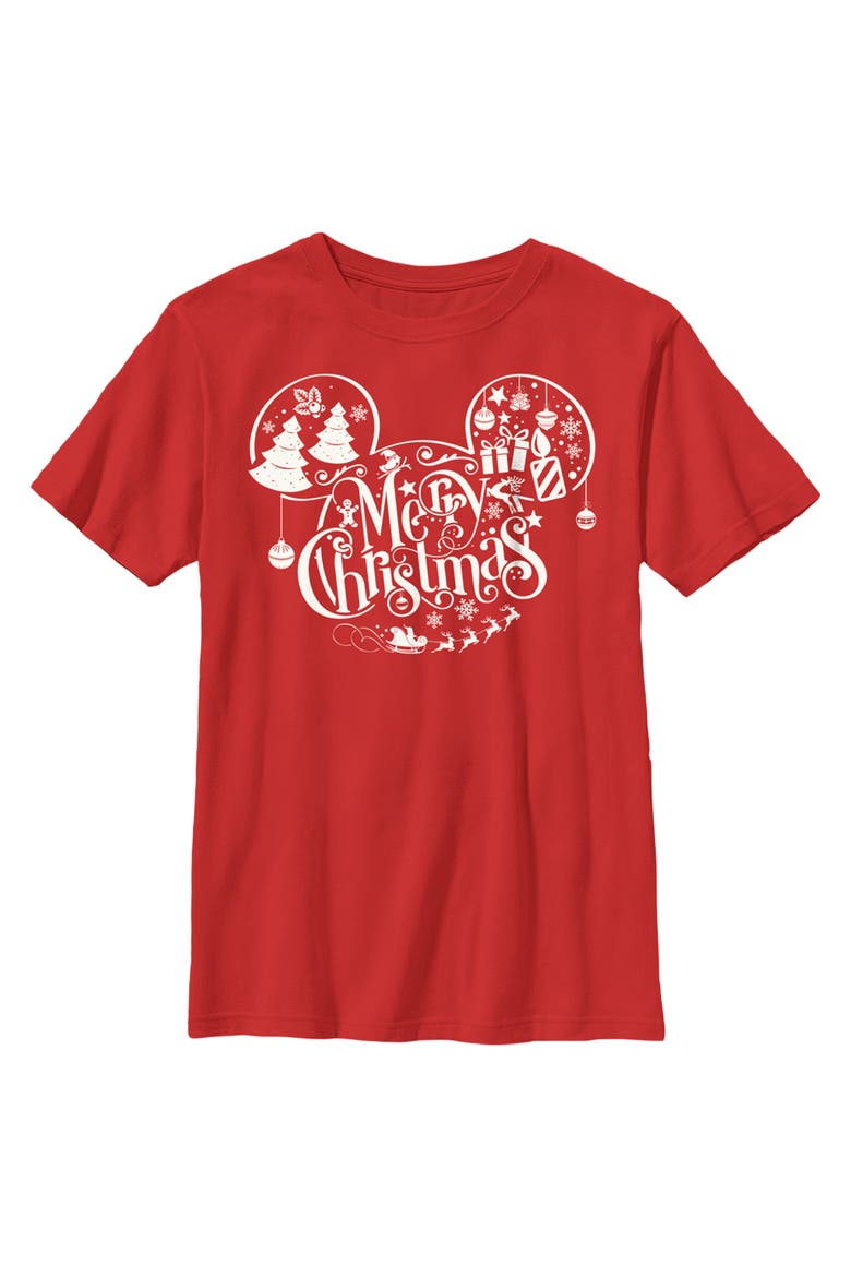 Boy's Mickey & Friends Mickey and Friends Mousey Christmas Graphic Tee, Main, color, Red
