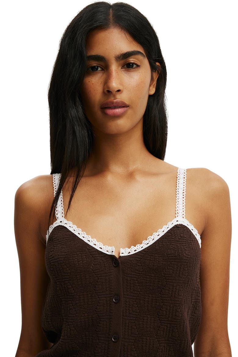 Women's Knit Button Through Cami, Alternate, color, Dark Oak