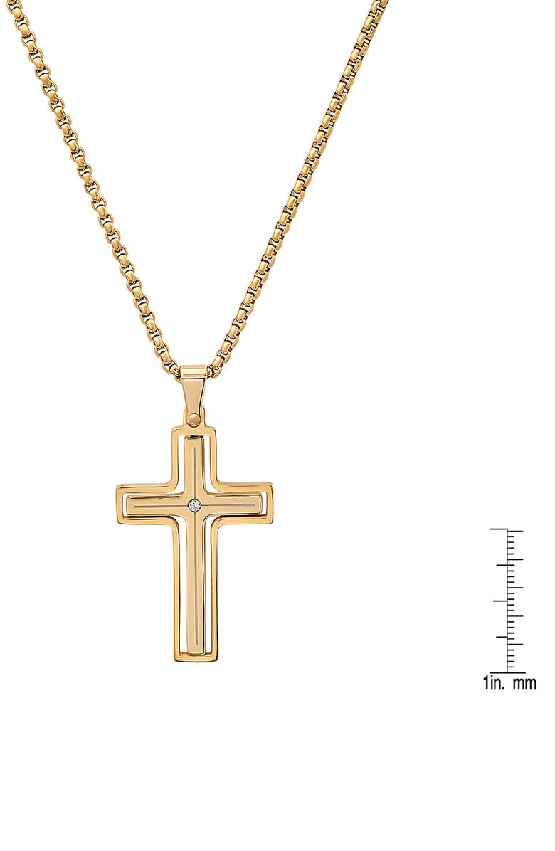 HMY JEWELRY Men's Stainless Steel Crystal Cross Pendant Necklace, Alternate, color, Gold