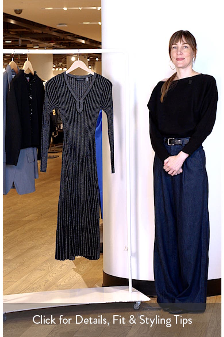 The Freya Metallic Long Sleeve Ribbed Sweater Dress video