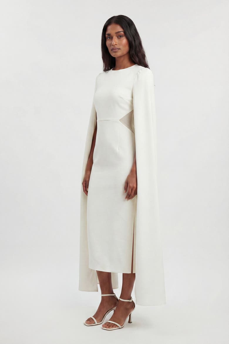 Cape Mesh Midi Dress, Alternate, color, Ivory