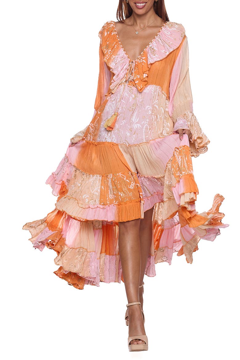 High-Low Long Sleeve Cover-Up Dress, Main, color, ORANGE