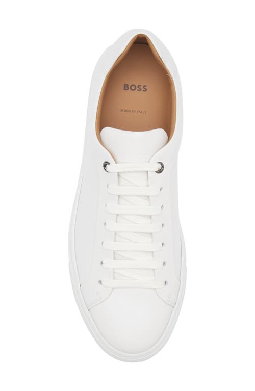 Hugo Boss Gary Tenn Mens Leather Low-top Trainers With Branded Lace Loop Nos In White