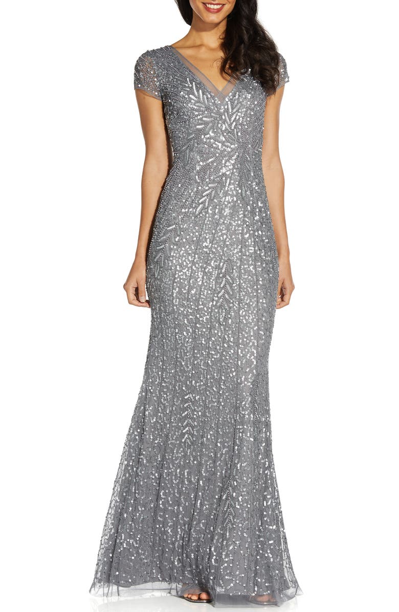 Adrianna Papell Beaded Mermaid Gown, Main, color,