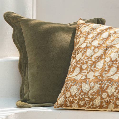 Mela Artisans Floral Blockprint Pillow In Brown