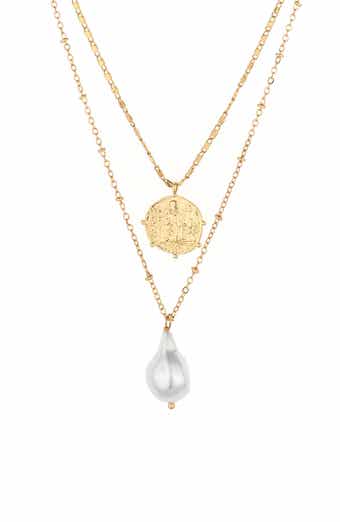 Ettika Cultured Freshwater Pearl & Coin Charm Layered Necklace