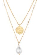 Ettika Cultured Freshwater Pearl & Coin Charm Layered Necklace