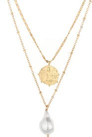 Ettika Cultured Freshwater Pearl & Coin Charm Layered Necklace