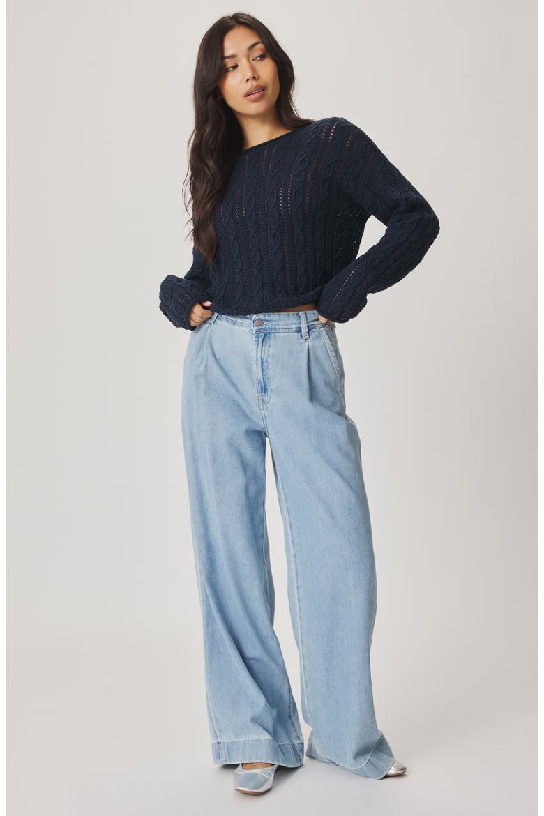 Brennan Cable Knit Cotton Sweater, Alternate, color, NAVY BLUE