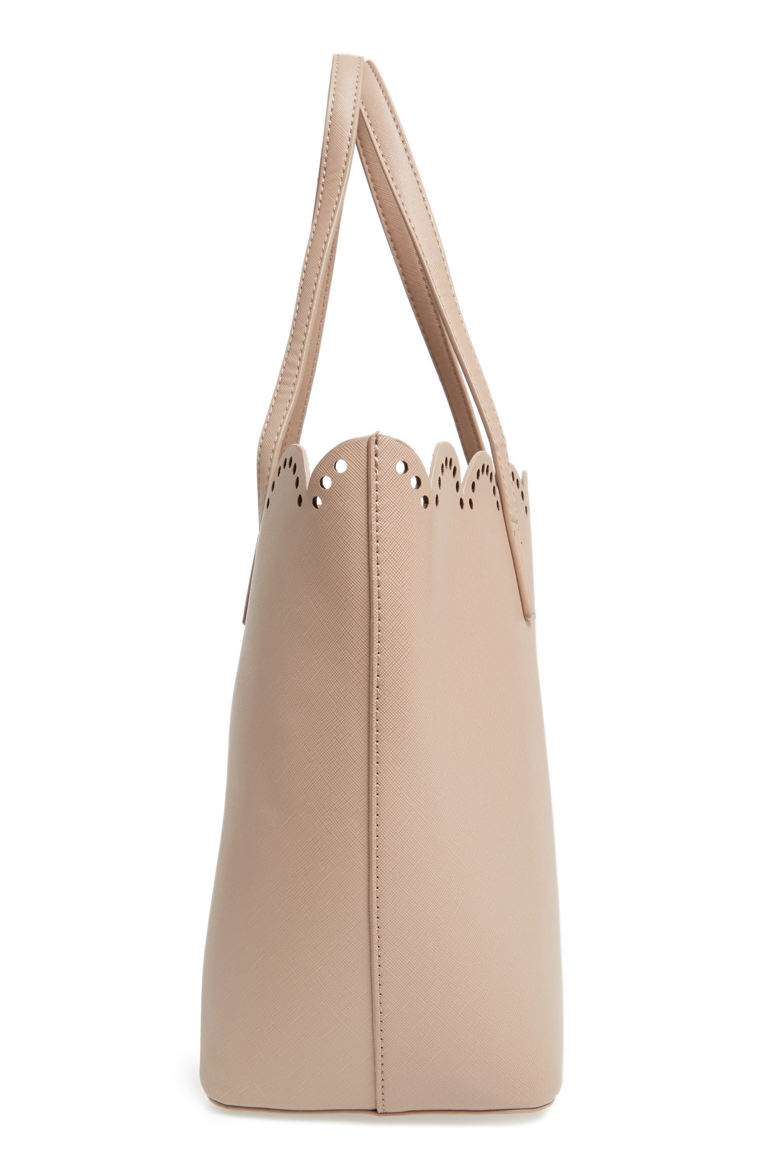 Scalloped Faux Leather Tote, Alternate, color, TAUPE