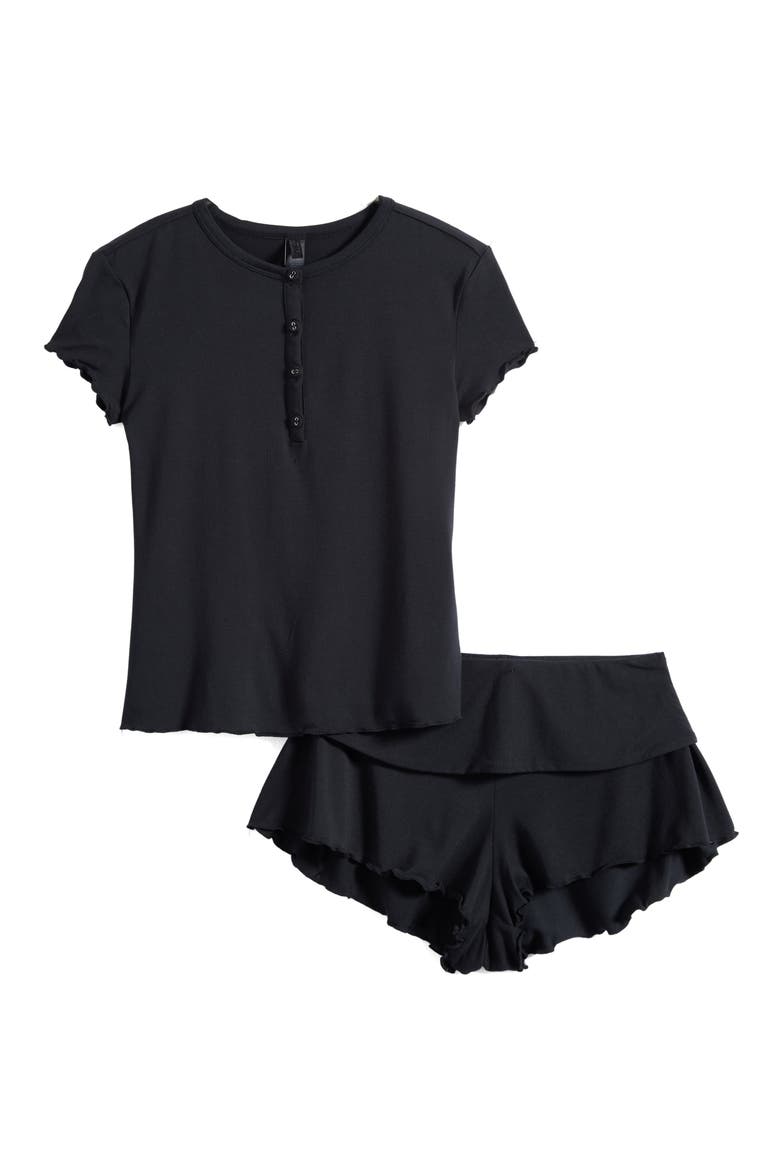 Sleep Henley & Foldover Shorts Set, Main, color, ONYX