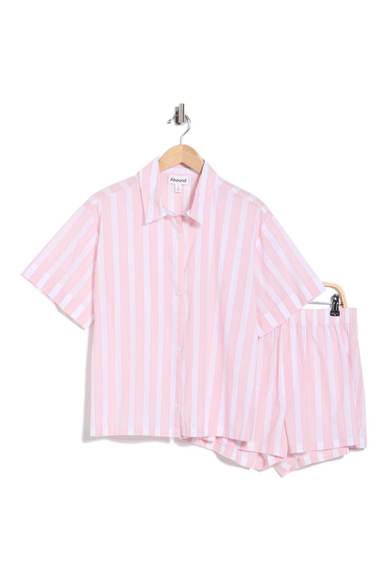Yarn Dye Stripe Shortie Pajamas, Alternate, color, WHITE- PINK MILLIE STRIPE
