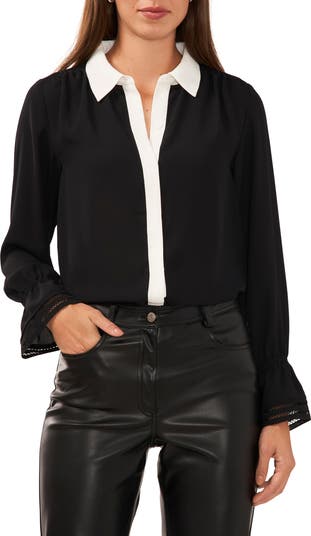 Halogen® Contrast Placket Woven Shirt | Nordstrom