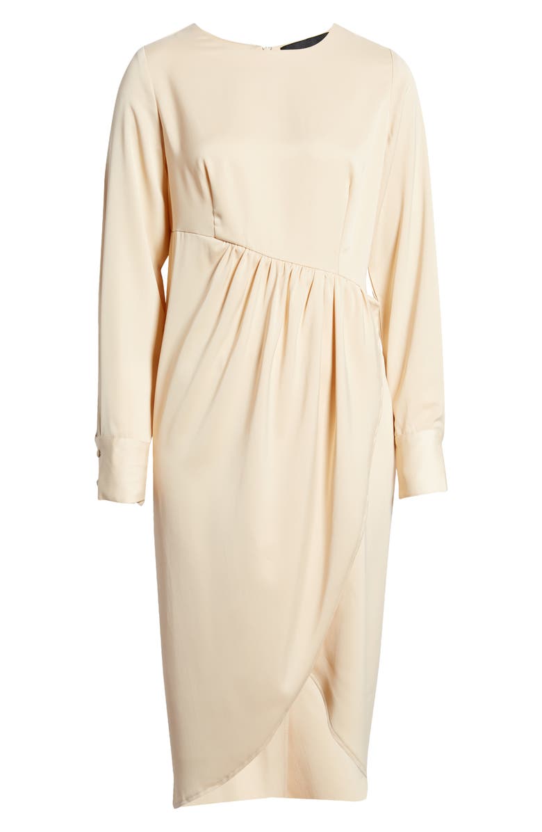 KENDALL + KYLIE Pleated Satin Long Sleeve Midi Dress, Alternate, color, 
