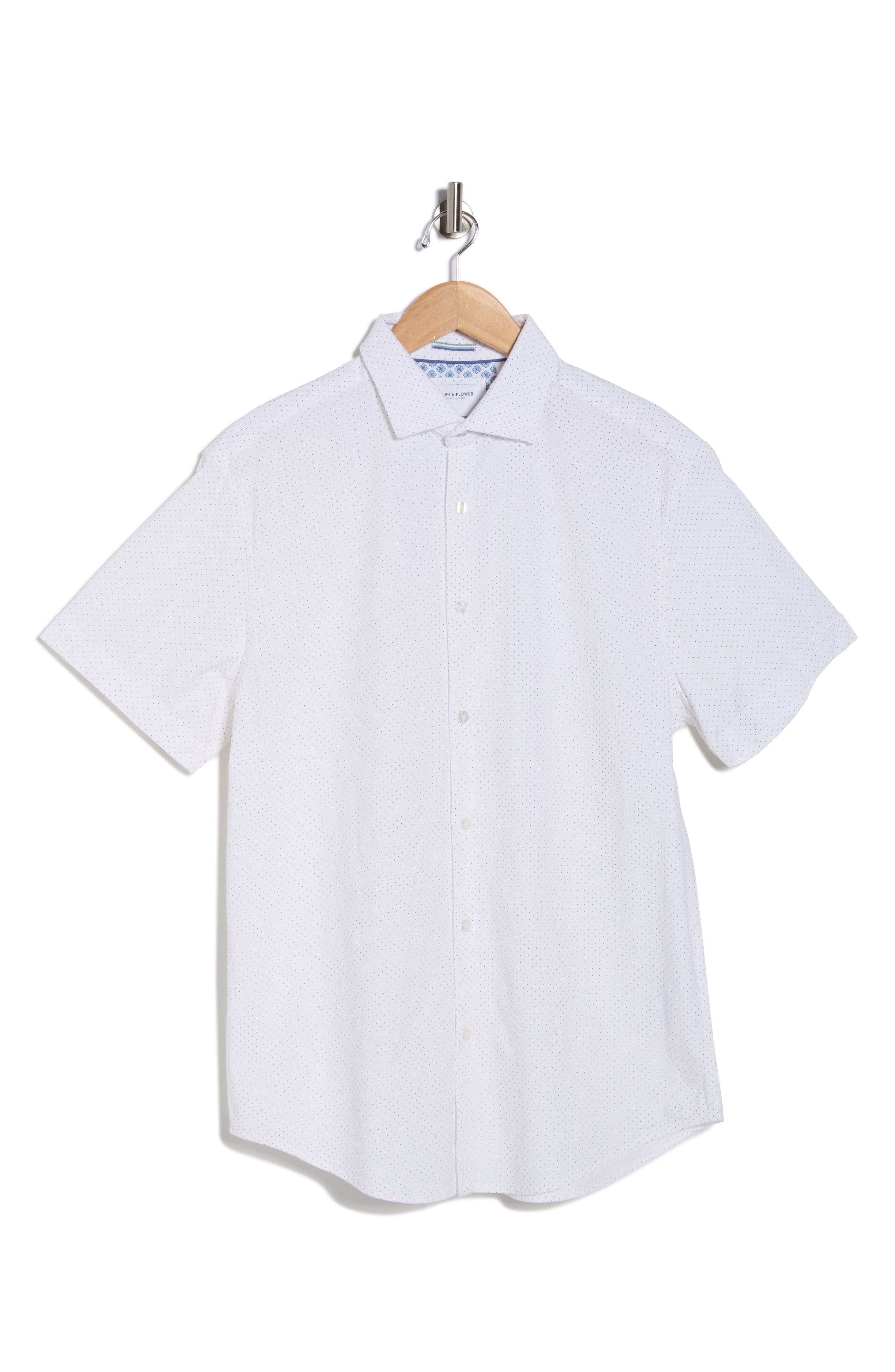 DENIM AND FLOWER White With Black Dots Short Sleeve Button-Up Shirt