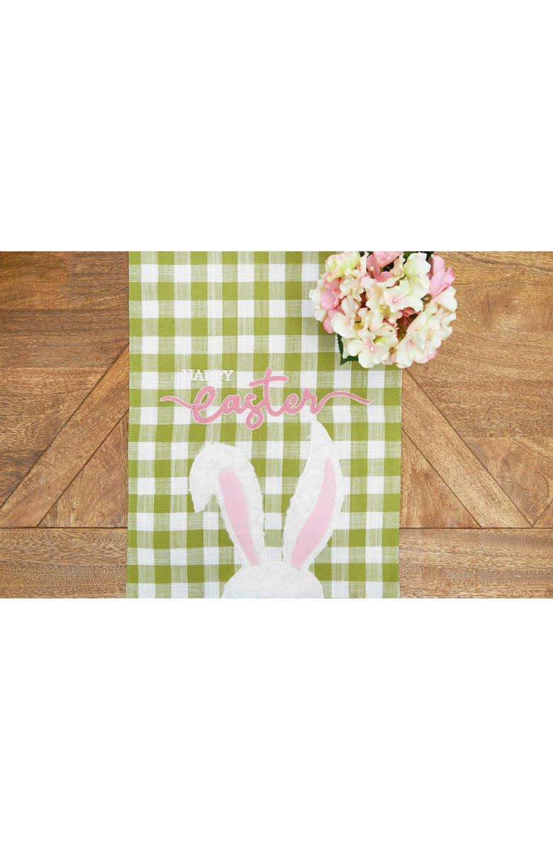 C&F Home Easter Bunny Rabbit Ears Green Plaid 100% Cotton Table Runner 13" x 72", Alternate, color, Green