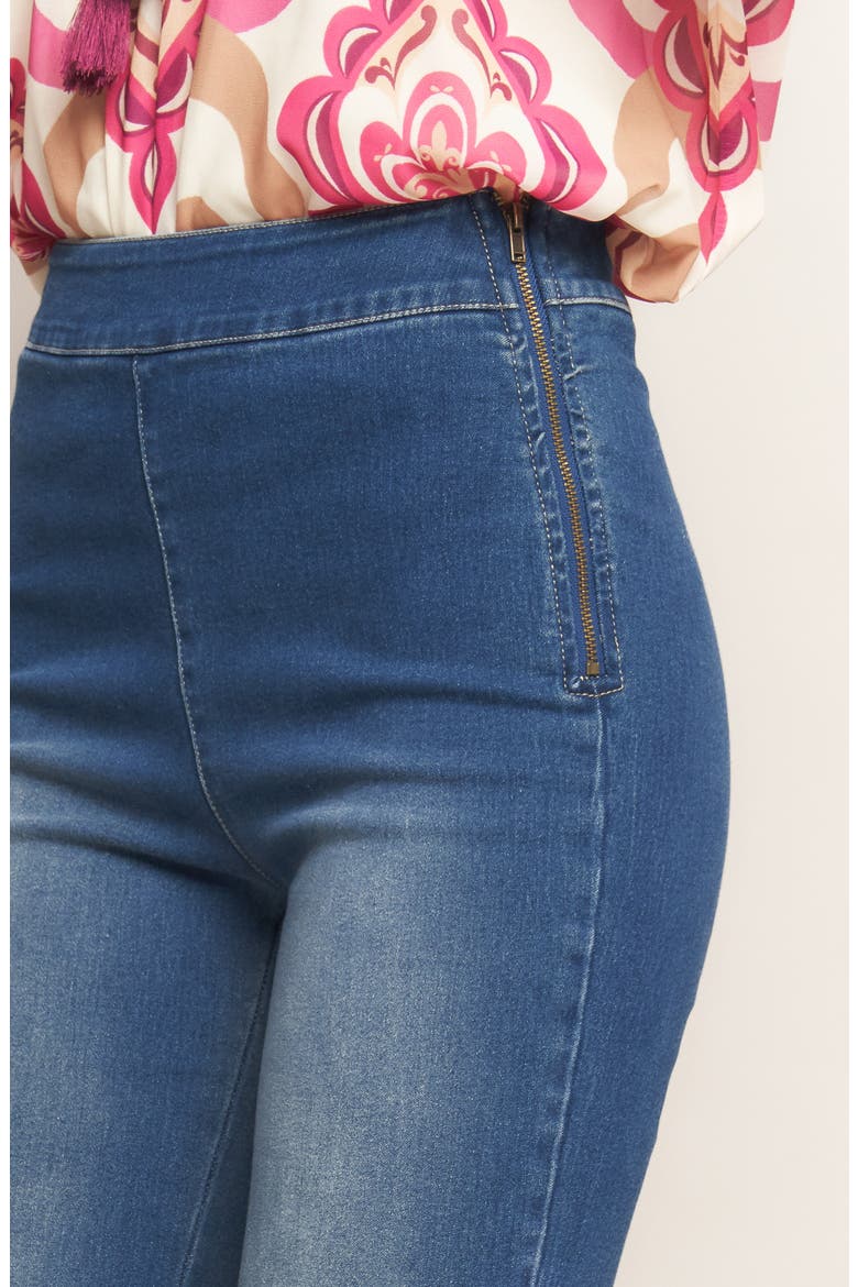 Washed Stretch Denim Flare Pants, Alternate, color, MEDIUM INDIGO