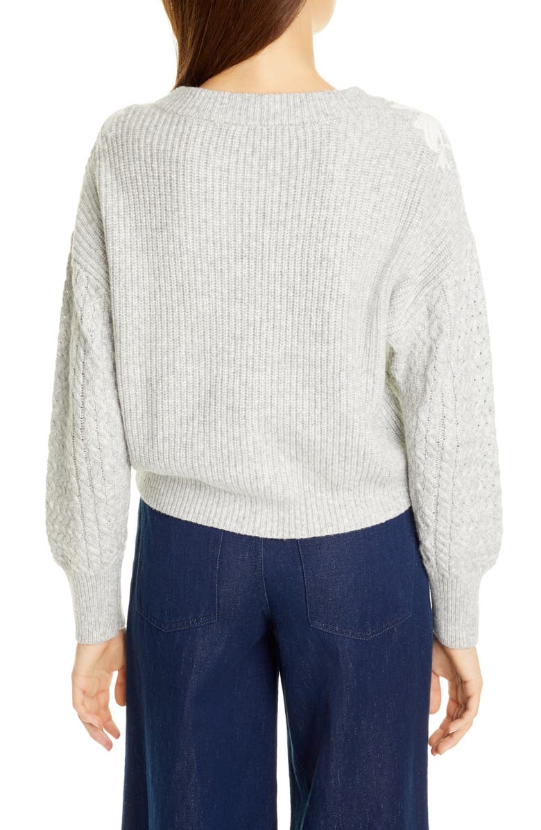 Rebecca Taylor Lace Appliqué Crewneck Sweater, Alternate, color,