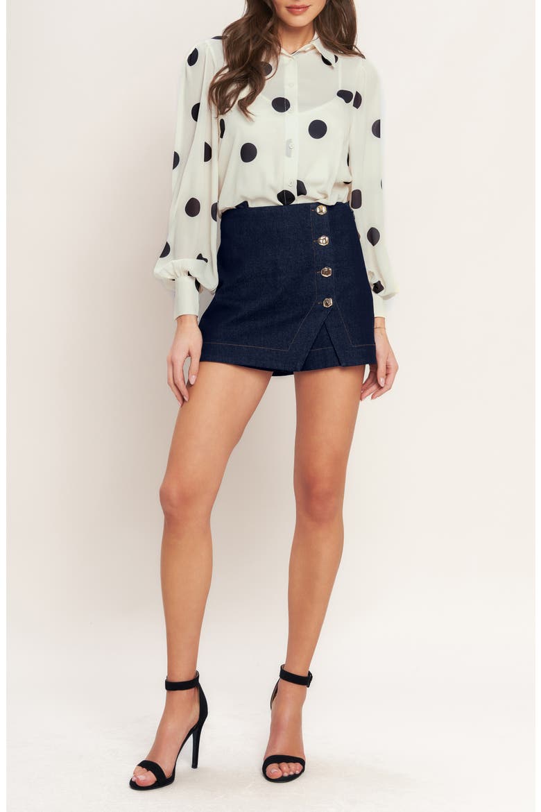 Buttoned Denim Skort, Alternate, color, DARK INDIGO