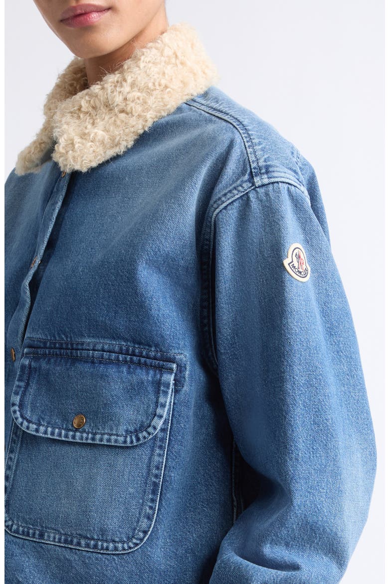 Faux Shearling Collar Denim Jacket, Alternate, color, BLUE