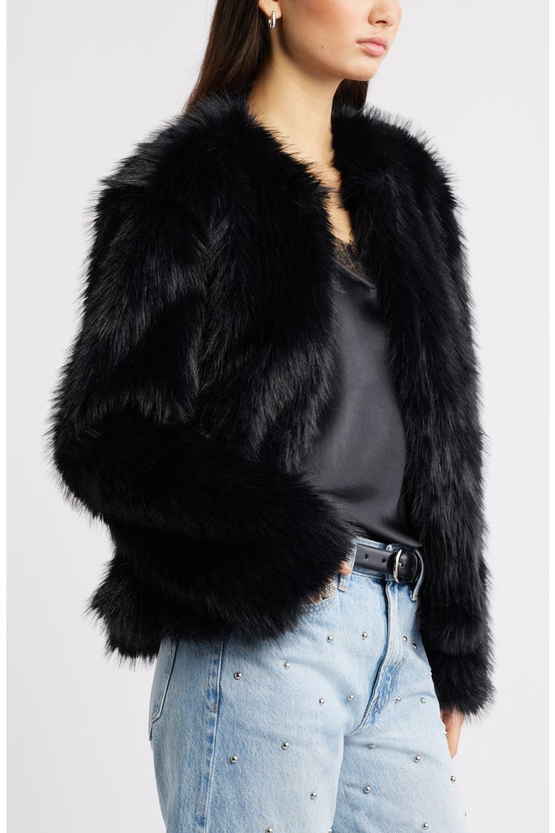 Faux Fur Jacket, Alternate, color, BLACK